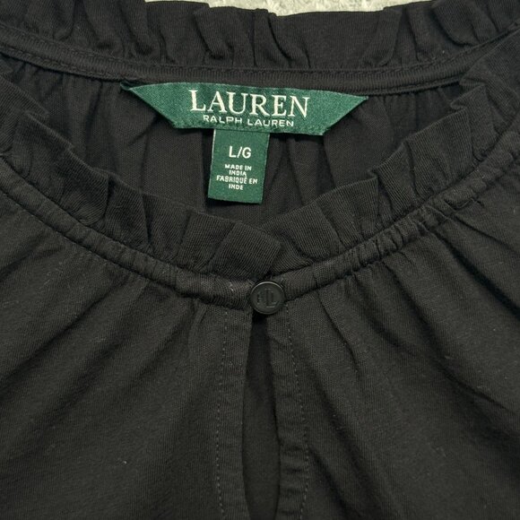 Lauren Ralph Lauren Womens L Eyelet Ruffle Short Sleeve Top Black Cotton Capsule - Picture 9 of 10